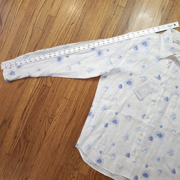 Gran Sasso Mens Linen Button Down Shirt Size 52 NEW White Floral Luxury - Picture 7 of 9